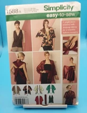 Simplicity Pattern 1588 Misses Kimono Jacket w/Variations, Wrap Top, Belt XS~XXL