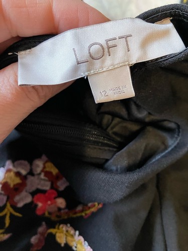 Loft Size 12 Embroidered Front Black Ponte' Dress 3/4 Sleeve Midi Dress Modest - Picture 11 of 11