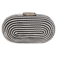 Silver Tone Metal Black White Leatherette Cord Clutch Evening Bag BZY196-BNW