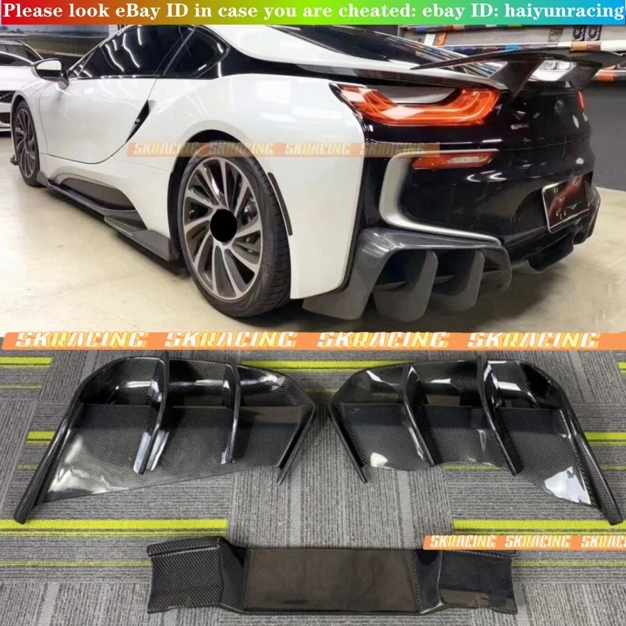 Kits de carrocería difusor divisor de labios parachoques trasero de fibra de carbono real para BMW i8 2014-20 Foto 2 de 4