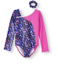 DANSKIN Long Sleeve Pink Girls Gymnastics Dance Leotard Asymmetrical