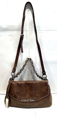B Makowsky Mushroom Brown Leather Convertible Crossbody Hobo Purse Handbag 40