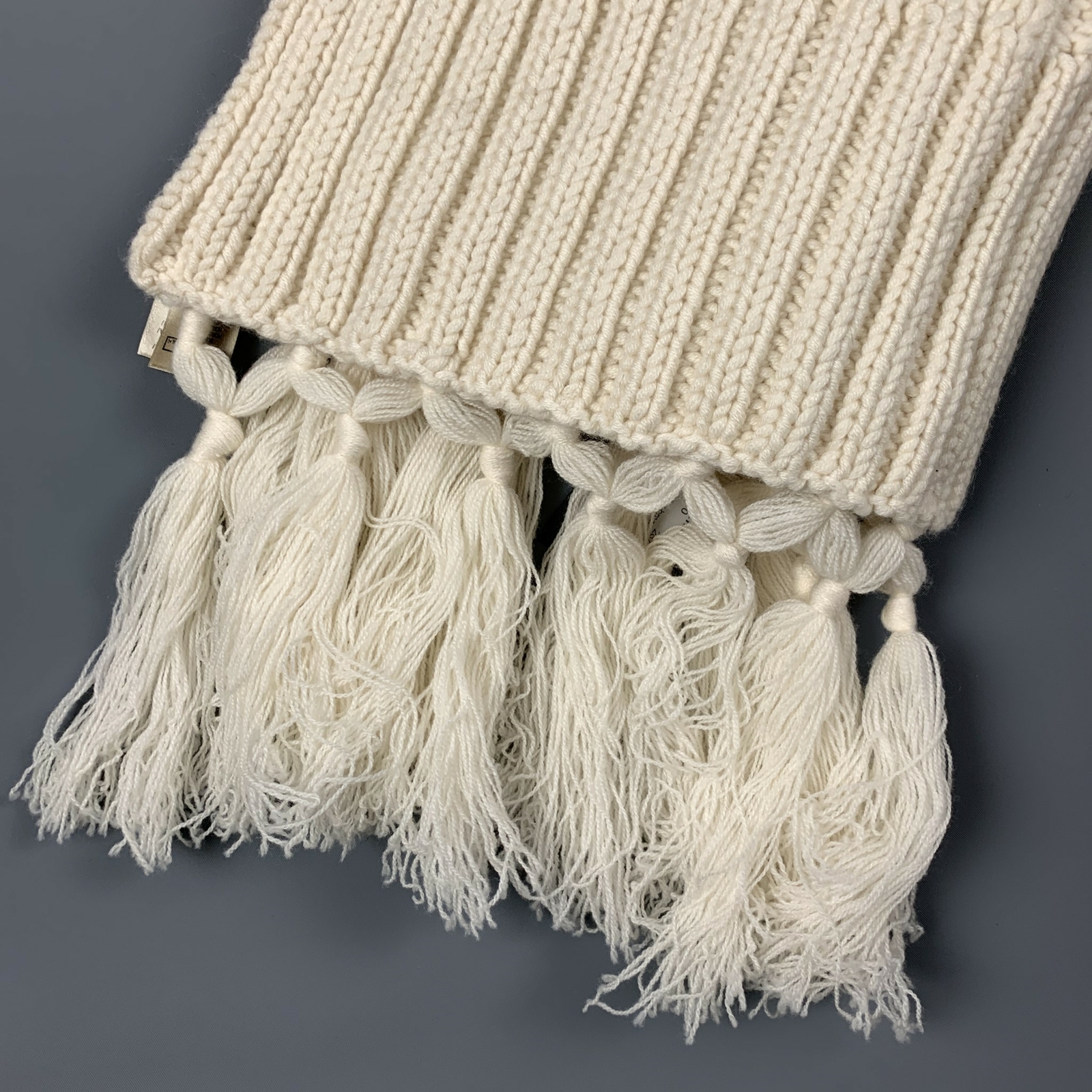 BURBERRY Cream Cable Knit Wool Cashmere Tassel Fringe Scarf eBay