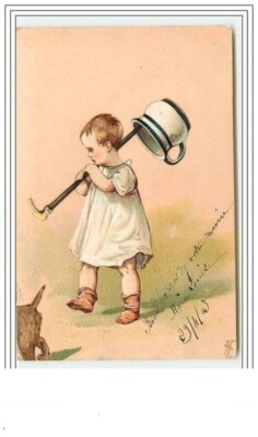 Child Playing Embossed Card with Bedroom Pot and Cane - 4382