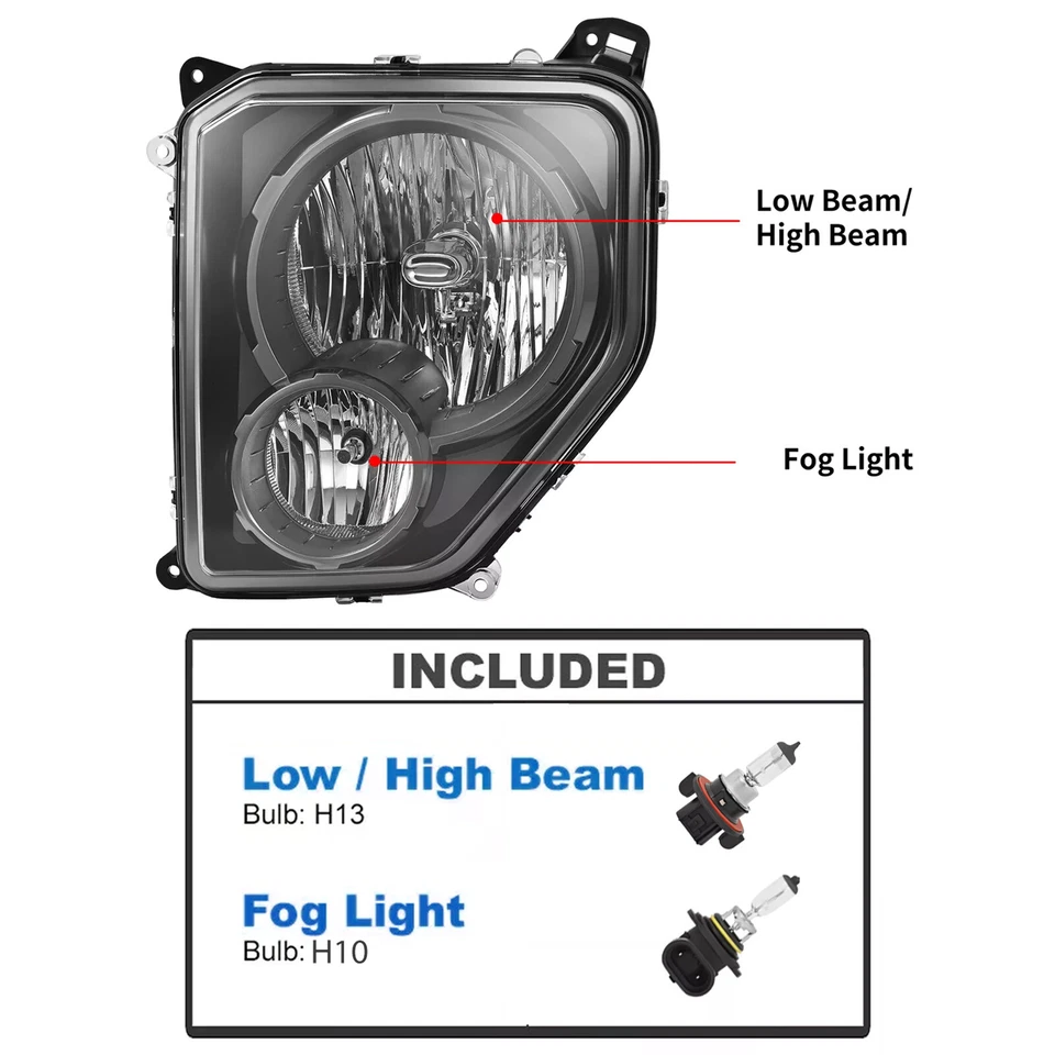 Juego de pares de faros halógenos negros para Jeep Liberty 2008-12 lado conductor y pasajero Foto 3 de 4