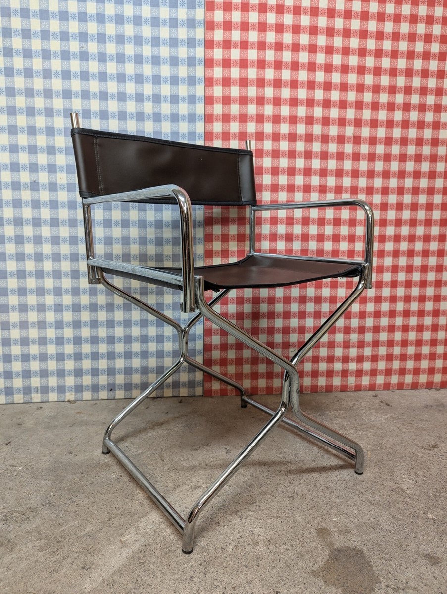 Retro MCM Ikea Figaro Chrome Leather Folding Director Chair 70s