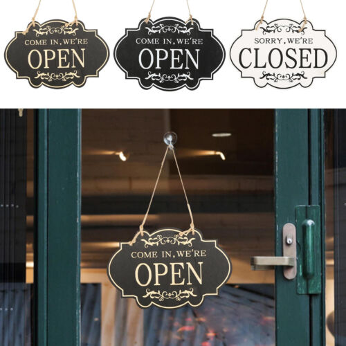 Open Closed Wooden Sign Business Double Sided Storefront Glass Door window Signs - Picture 1 of 10