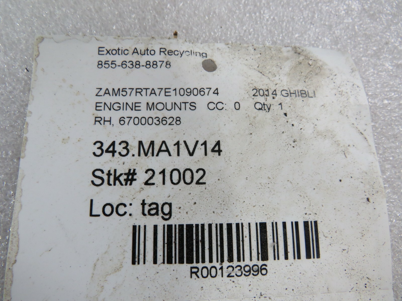 Maserati Ghibli, RH, Right, Engine Mount, Used, P/N 670003628