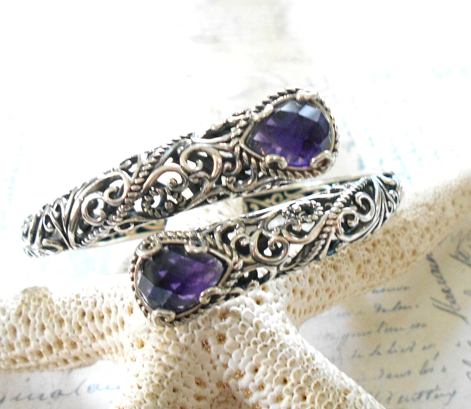 Carolyn Pollack Oxidized Sterling Silver Amthyst Filigree Hinged Bracelet 56P-4 - Image 4 of 4