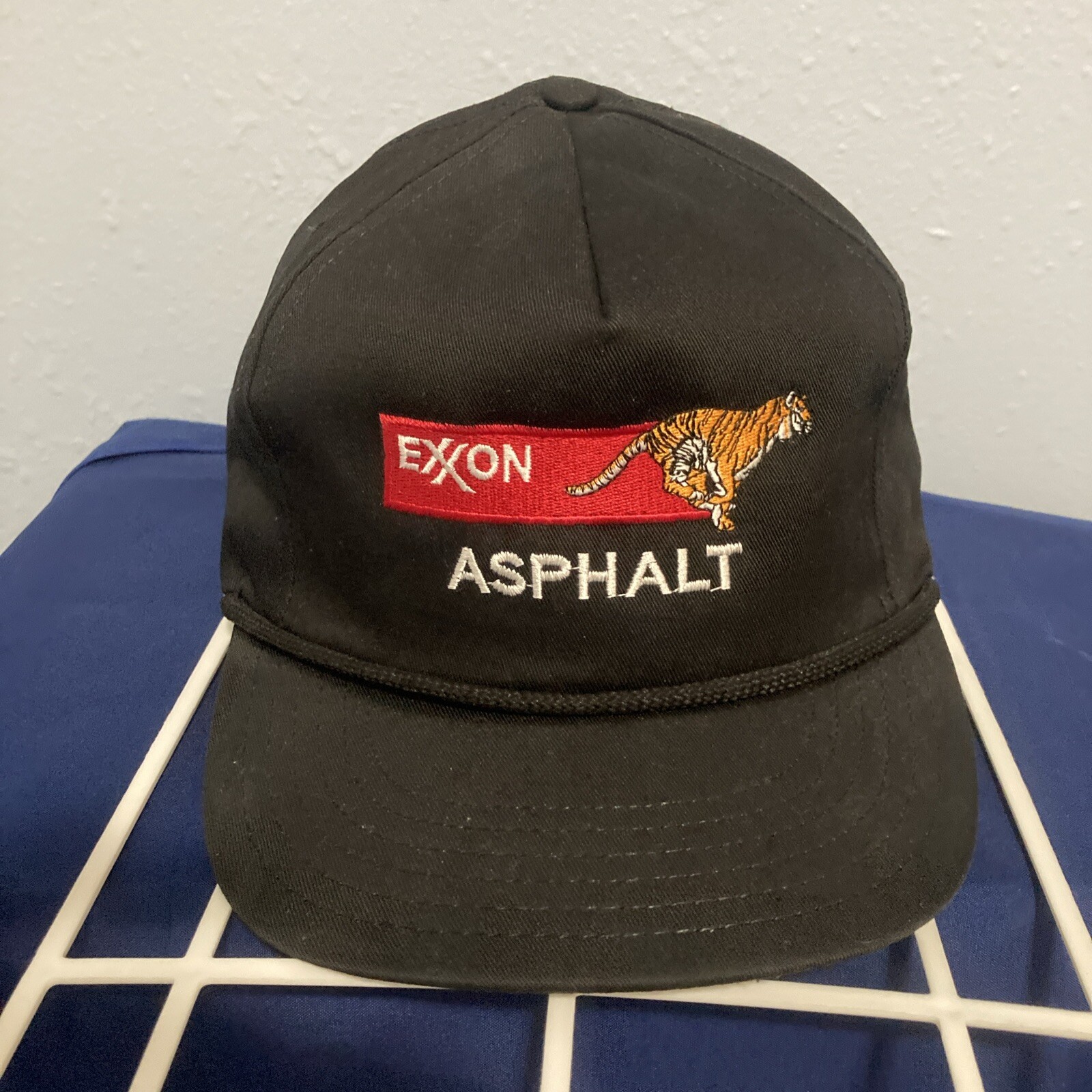 Vintage EXXON ASPHALT Strapback Embroidered Black Hat Baseball Cap Made ...