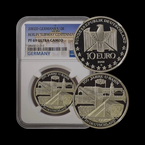 GERMANY. 2002, 10 Euro, Silver, D - NGC PF69 - Top Pop 🥇 Berlin Subway, Munich
