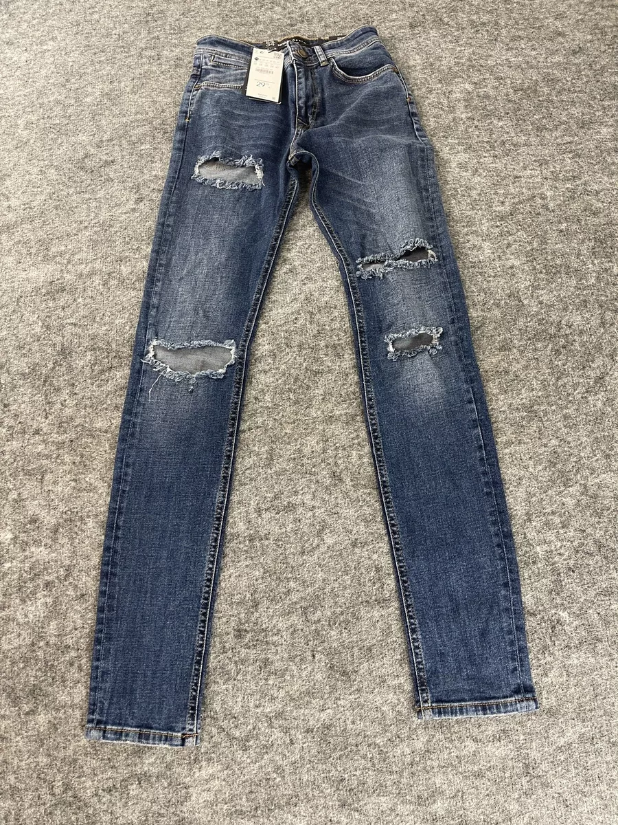 Jeans 28x31 Skinny Slim Fit Pants Ripped Blue N53 |