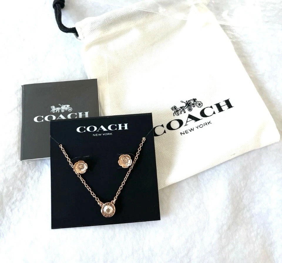 COACH Set collana oro rosa cerchio aperto e orecchini rosa tè
