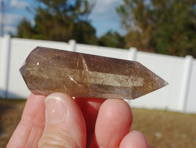 #ad SMOKY CITRINE Rutile Quartz Crystal Point VOGEL Style DT Rutilated Wand A122 $88.00