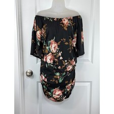 Jincra Off Shoulder Floral Print Ruched Bodycon Dress Women's Medium M Party