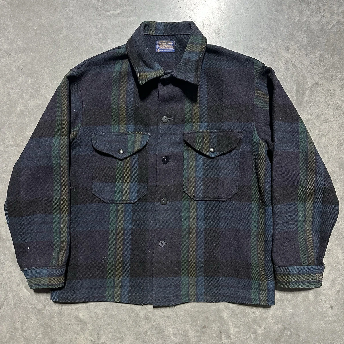 Vintage 80s Pendleton Mackinaw Cruiser Jacket Mens L Black Watch