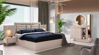 Schlafzimmer-Set 5Tlg Modern Beige Farbe Bett Nachttische Schminktisch Spiegel