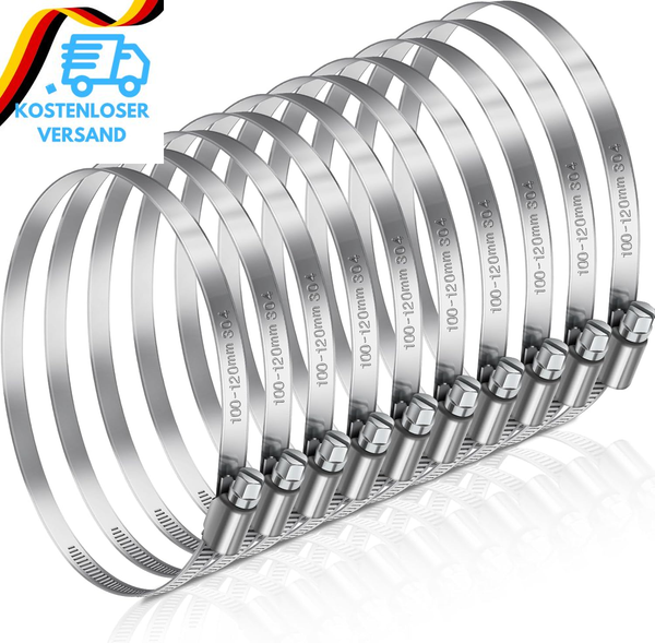 Schlauchschellen 8 StüCk 100-120 Mm Edelstahl Set Einstellbare Schlauchklemme-image