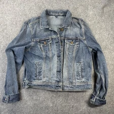 American Eagle Jacket Womens XL Blue Denim Jean Trucker Button Front Pockets