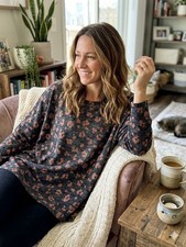 Nally & Millie Cheetah Print Knit Tunic Round Neck Long Sleeve Women S USA Made