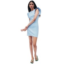 ZARA Women Light Blue Ruffle Cap Sleeves Mini Bodycon Casual Travel Work Dress M