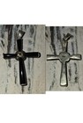Vintage 925 Sterling Silver Cross Onyx Marcasite Religious Necklace Pendant  — photo 1