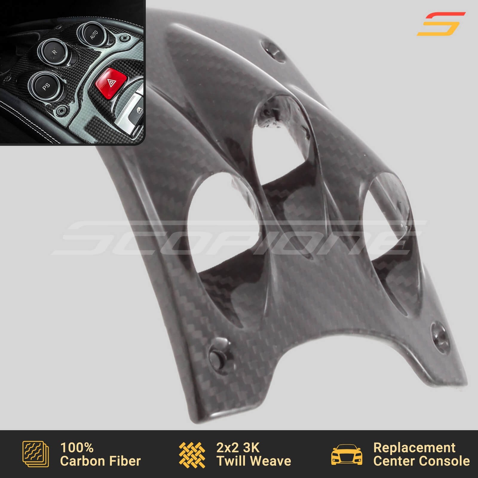 Scopione Carbon Fiber Console F1 Gearbox Control Trim for Ferrari 458 Italia