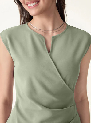 OGL Surplice Wide Shoulder Tucked Angled Tank Top, Laurel Green