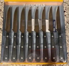 J A Henckels 8 PC Eversharp Steak Knife Set Knives Stainless Steel Serrated NIB