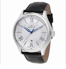 INVICTA Men's 43mm CELESTIAL Silver Tone Quartz Date CLASSIC Leather Strap Watch