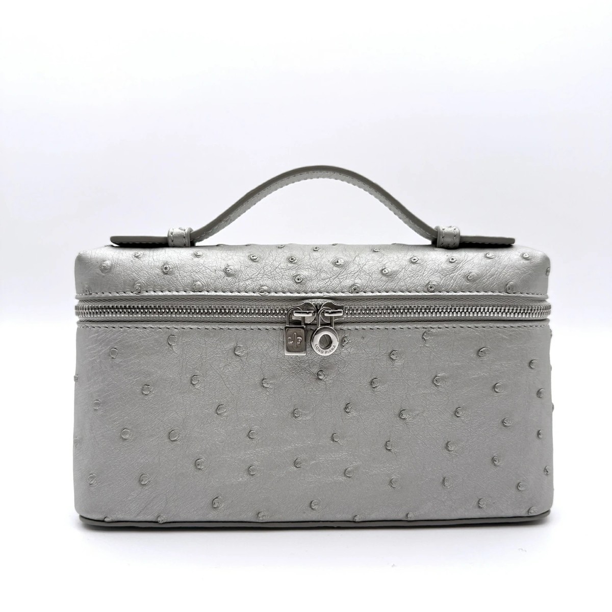 Loro Piana FAO1404 Extra Pocket L19 Ostrich Shoulder Bag Silver