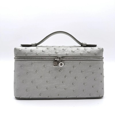 Loro Piana FAO1404 Extra Pocket L19 Ostrich Shoulder Bag Silver