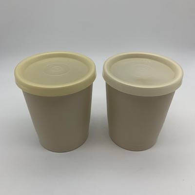 Vintage 1970s Tupperware Set of Two Juice Cups with Lids Beige