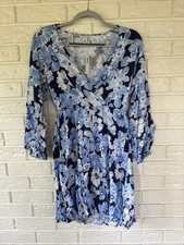 Old Navy NWT Women's Small Blue Floral Wrap V Neck Long Sleeve Knee Length
