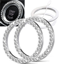 2 Pcs Crystal Rhinestone Ring for Car Decor, Bling Decor Car Emblem Sticker, Pus