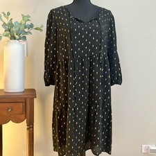 Mlle Gabrielle women's large black flowy mini dress with gold metallic print