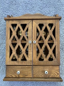 Vintage 60-70s Wood Spice Cabinet 12 Original Spice Bottles Country Charm