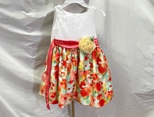 Youngland White Eyelet Pink Red Yellow Floral Girls Dress Size 5