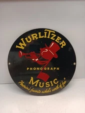 VINTAGE WURLITZER PHONOGRAPH PORCELAIN/Enamel Heavy Metal Sign,10"usa Made