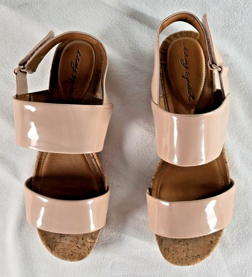 Zapatos Easy Spirit para mujer talla 8,5 beige charol corcho cuña sandalias correa comodidad Foto 2 de 4