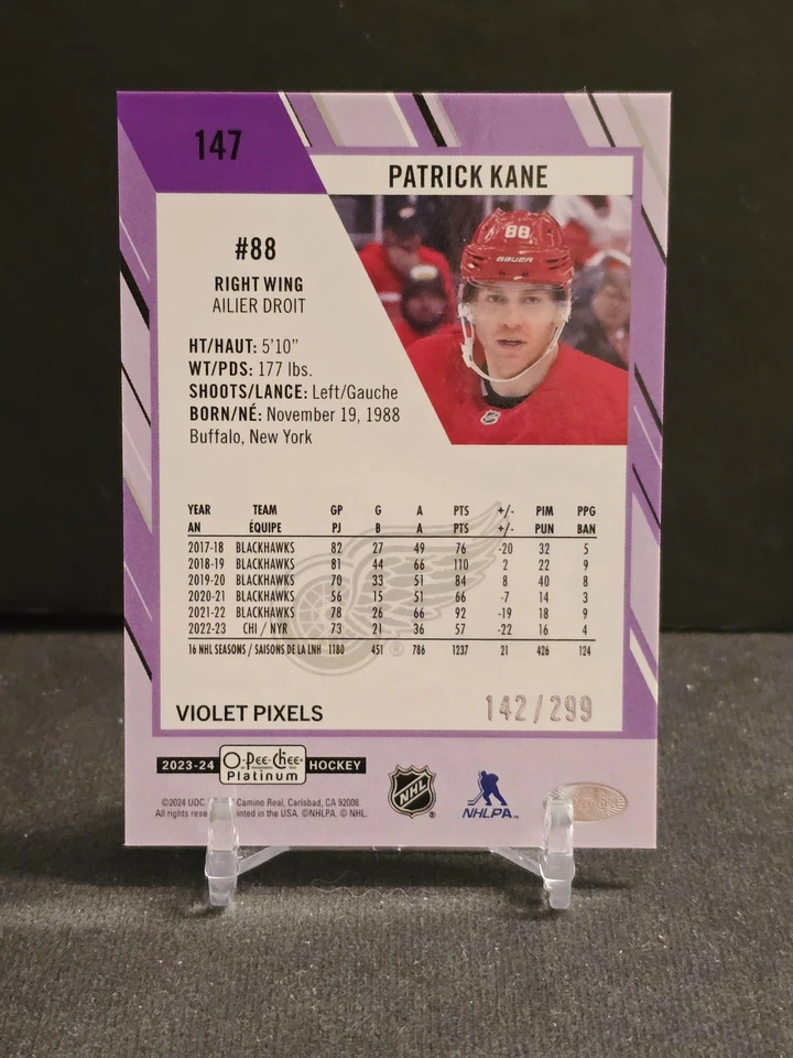 2023-24 O-Pee-Chee Platinum Patrick Kane Violet Pixels /299 Red Wings #147 - Image 4 of 4
