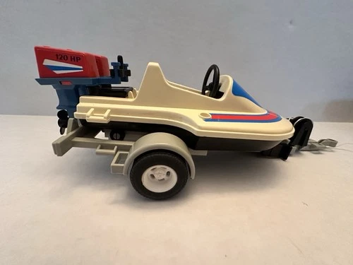 Vintage Playmobil  3198  Blue Jeep and Speedboat Racing Boat 1987 West Germany