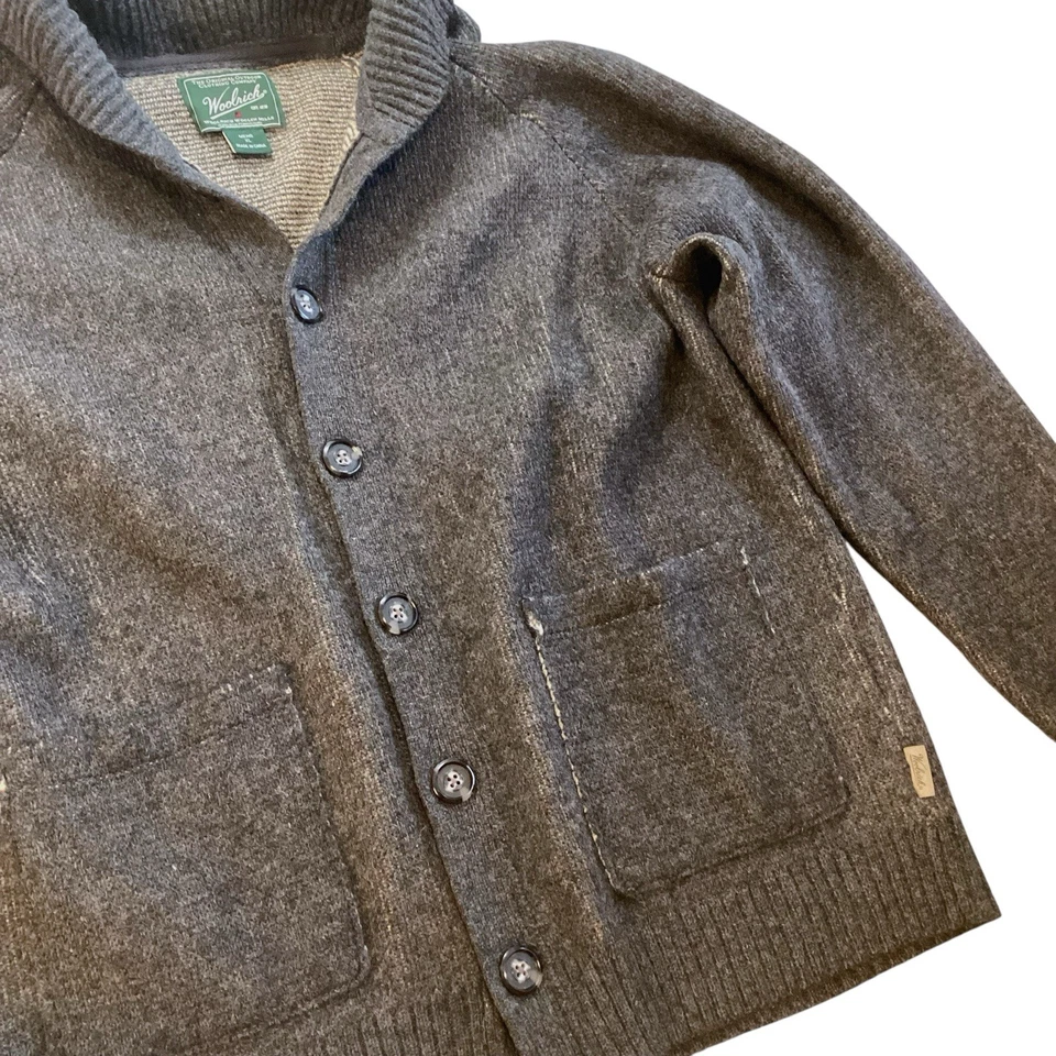 Cárdigan de lana Woolrich cuello chal corderos suéter gris para hombre XL Heritage Grandpa Foto 2 de 4