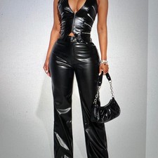 FASHION NOVA Seraphine Faux Leather Pant Women Size Medium Black NEW HF23E610