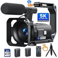 Video Camera 5K 56MP Camcorder Touchscreen Podcast Camera Recorder WiFi , Tripod