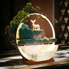 Indoor Waterfall w/ LED Light Ring, Fish Tank & Mister, Tabletop Water Fountains