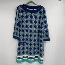 Cabana Shift Dress Womens  XL Teal Blue 3/4 Sleeve Pocket UPF 50+ Beachy Travel