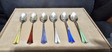 Vintage David Andersen Sterling Silver Enamel Guilloche Spoon Set (6)