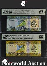 Solomon Islands 50-100 Dollars ND 2013 2015 P 35a 36a Set 2 p UNC PMG 66 67 EPQ