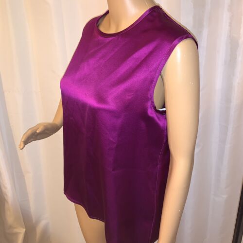 VINTAGE authentic CHANEL size L silk satin sleeveless PURPLE shell blouse